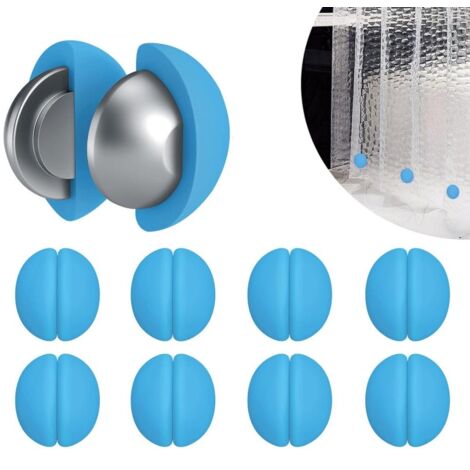 Lot de 8 paires de magnets pour rideau de douche à revêtement en silicone bleu, clips magnétiques anti-rouille et étanches, fixe anti-volant pour rideau de salle de bain