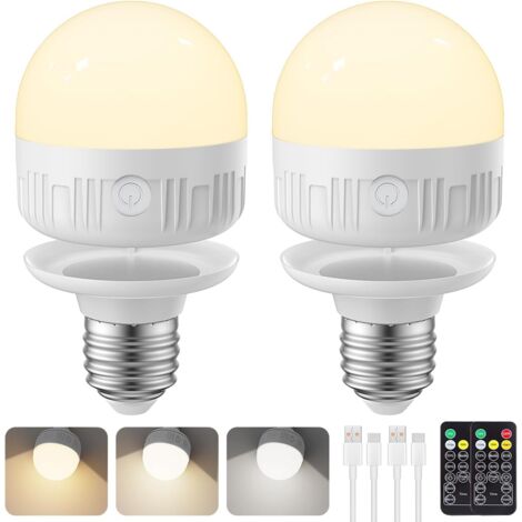 Lot de deux ampoules rechargeables E27 avec télécommande, ampoule magnétique alimentée par batterie 7 W, trois températures de couleur (1/5)