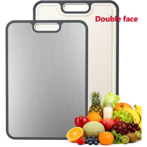 Planche à découper double face, en acier inoxydable de qualité alimentaire, pour la viande, les fruits et les légumes, antidérapante et facile à nettoyer, 1 pièce (1/5)