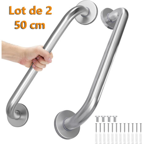 Lot de 2 Barre D'Appui WC Acier Inox Maintien Poignée Douche 50cm Barre d'Appui Salle de Bain Coudée, Barres Douche, Baignoire Main Courante Inoxydable (1/5)
