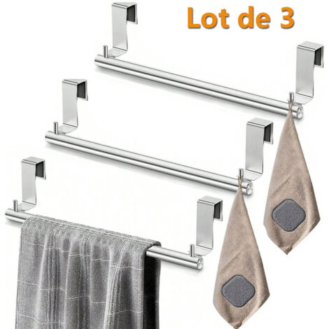 Porte-serviettes pour porte de placard, barre porte-serviettes à suspendre, porte-torchons en acier inoxydable pour porte de placard de cuisine, lot de 3 (1/5)