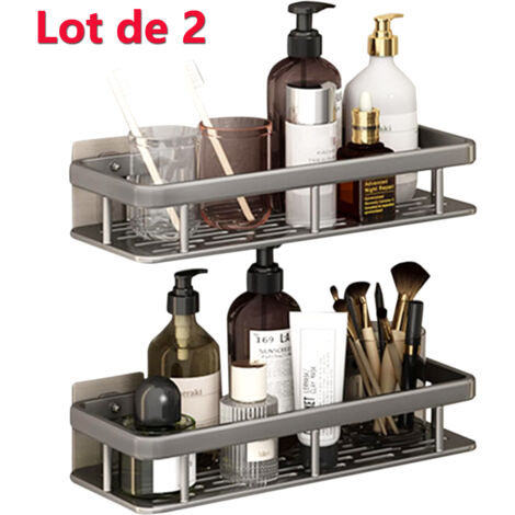 Lot de 2 Étagères de Douche Murales en Aluminium - Sans Perçage ou avec Vis - 30x13x5 cm - Rangement Salle de Bain (1/5)