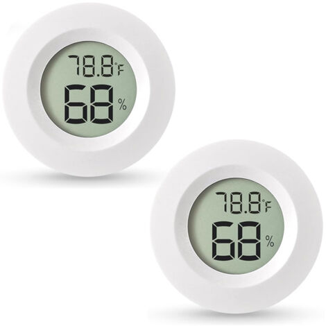 Lot de 2 mini-hygromètres et thermomètres numériques, pour une utilisation intérieure et extérieure : maison, bureau, reptiles, voiture, serre, laboratoire, terrarium, cave, Blanc (1/5)