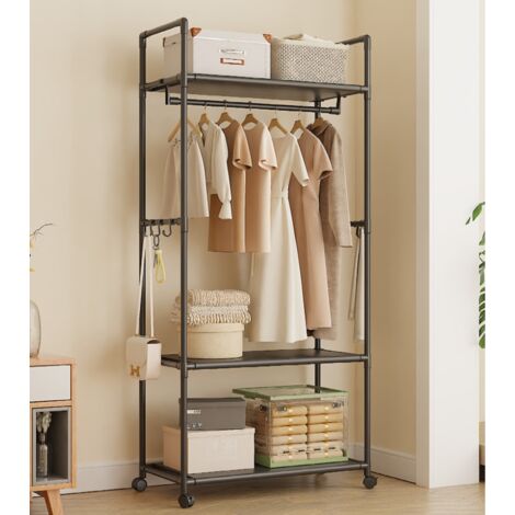 Porte-Manteau sur Pied Roulettes 60x36x173cm Etagere Rangement Vetements Entree Chambre