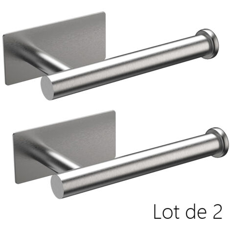 Lot de 2 Porte-rouleau de papier toilette mural en acier inox, support sans percage autocollant pour salle de bain, cuisine et WC (1/5)