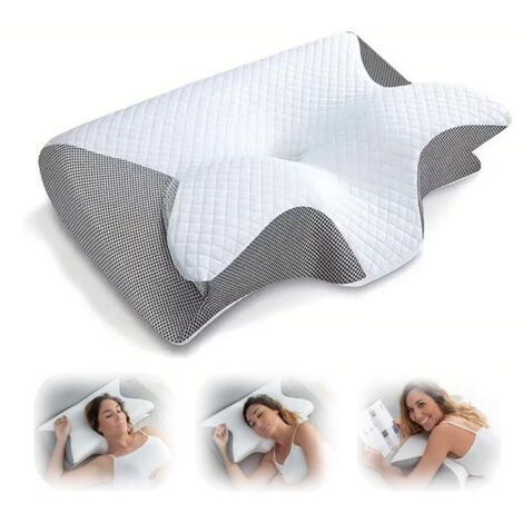 Oreiller cervical en mousse à mémoire de forme, oreiller orthopédique ergonomique 2 en 1 pour soulager les douleurs cervicales,Gris