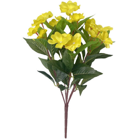 4 pièces, fleurs artificielles, impatiens artificiels, adaptés aux plantes en pot intérieures et extérieures, cours, jardins, paniers suspendus, décoration de porche (jaune)