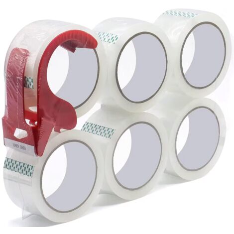 6 rouleaux de ruban d'emballage transparent, avec scellant de boîte, ruban transparent, adapté à l'emballage, à l'emballage industriel, au transport, aux fournitures de déménagement (1/5)