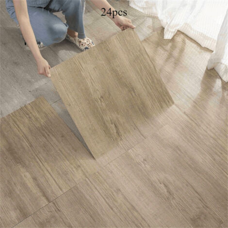 Carreaux de sol autocollants, lot de 24 carreaux de sol en vinyle de 30 x 30 cm, carreaux de vinyle autocollants aspect bois véritable, installation facile à réaliser soi-même pour la cuisine, la cham