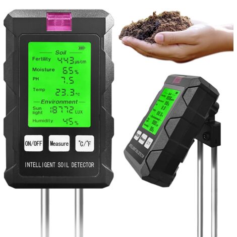 Appareil de mesure de l'humidité du sol pour plantes, testeur de sol numérique 6 en 1 avec pH/humidité/lumière/température, appareil de mesure de l'humidité pour pelouse, sol et jardin