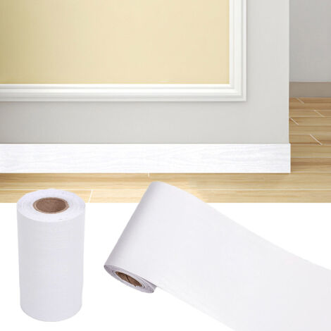 1 Bande de papier peint décorative motif grain de bois – Moulure étanche pour cadres de miroirs – Autocollant adhésif pour cadres de miroirs de cuisine et de salle de bain (10 cm × 10 m, Blanc) (1/5)