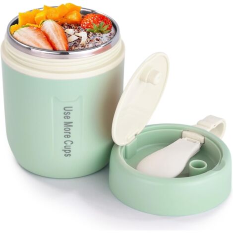 Boîte Déjeuner Isotherme 500ml en Acier Inoxydable - Thermos Alimentaire avec Cuillère Pliable - Garde au Chaud 8h et au Froid 12h - Étanche et Sans BPA - Idéal pour Soupe, Bureau et École - Vert (1/5)