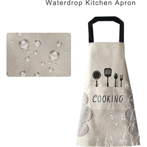 Tablier de cuisine pour femme avec une grande poche pour s'essuyer facilement les mains, imperméable, idéal pour la cuisine et la pâtisserie - Tablier de barbecue et de jardinage - blanc (1/5)
