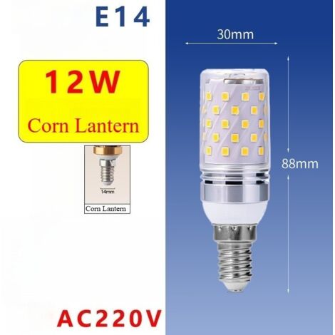 2 Ampoules LED maïs argentées de 12 W - Ampoules LED E14, Lumière naturelle, 85-265 V CA, 1 200 lm, pour l'éclairage intérieur domestique (1/5)