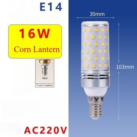 2 Ampoules LED maïs argentées de 16 W - Ampoules LED E14, Lumière chaude, 85-265 V CA, 1 600 lm, pour l'éclairage intérieur domestique (1/5)