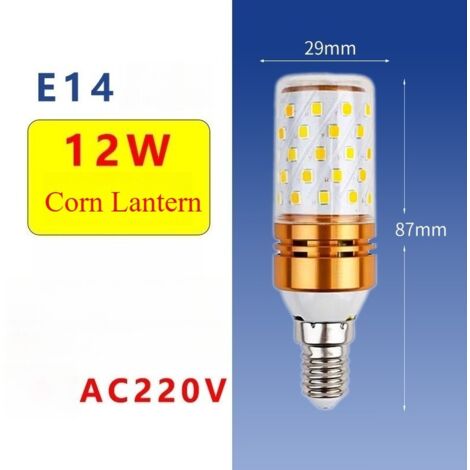 2 Ampoules LED maïs dorées de 12 W - Ampoules LED E14, Lumière chaude, 85-265 V CA, 1 200 lm, pour l'éclairage intérieur domestique (1/5)