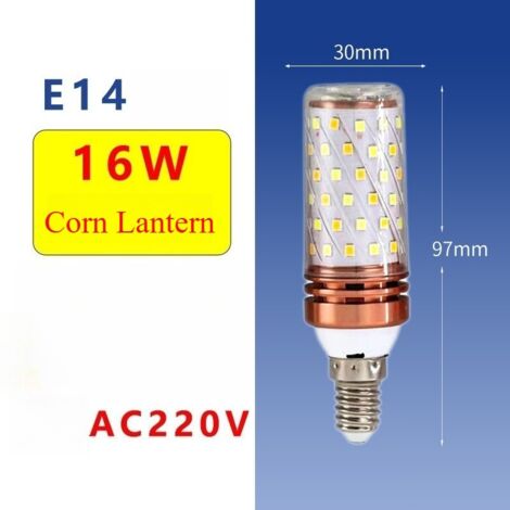 2 Ampoules LED maïs rose doré de 16 W - Ampoules LED E14, Lumière naturelle, 85-265 V CA, 1 600 lm, pour l'éclairage intérieur domestique (1/5)