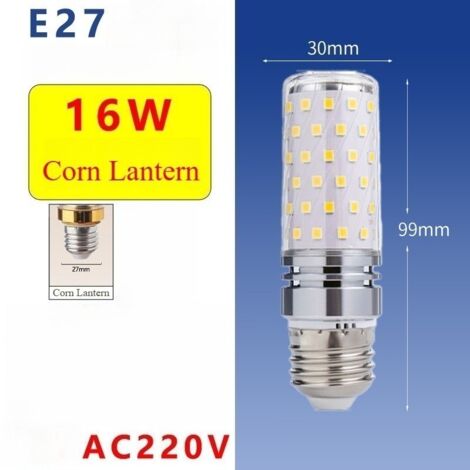 2 Ampoules LED maïs argentées de 16 W - Ampoules LED E27, Lumière chaude, 85-265 V CA, 1 600 lm, pour l'éclairage intérieur domestique (1/5)