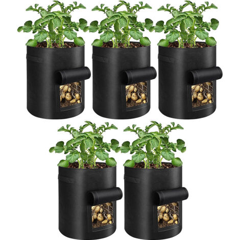 Lot de 5 sacs à pommes de terre en feutre, Poche de culture avec rabat et poignées – Tissu épais renforcé, durable – Idéal pour cultiver pommes de terre, légumes racines sur balcon, terrasse