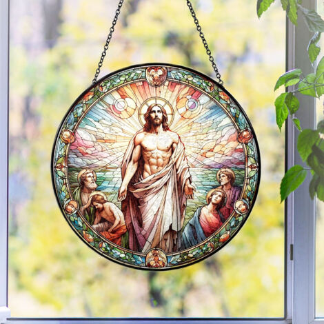 Attrape-soleil en vitrail – Déco fenêtre suspendue, Diamètre : 30cm (1/4)
