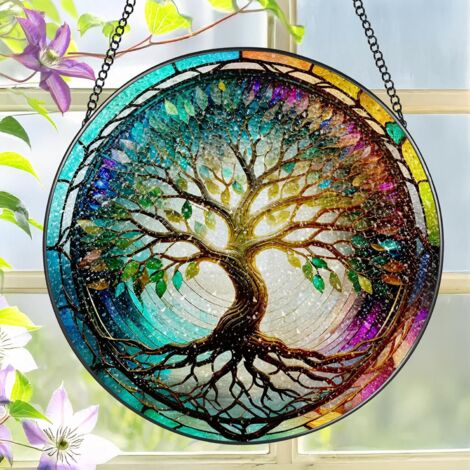 Suspension vitrail 16 cm – Attrape-lumière décoratif intérieur, cadeau Noël et anniversaire (1/4)