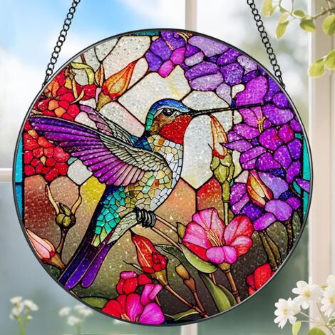 Vitrail décoratif suspendu 20 cm – Attrape-soleil pour fenêtre ou mur, idée cadeau femme homme Noël anniversaire (1/4)