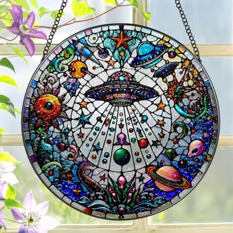 Ornement vitrail suspendu 30 cm – Attrape-soleil pour intérieur, cadeau anniversaire femme homme (1/4)