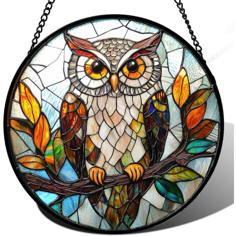 Décoration vitrail rond à suspendre – Attrape-soleil pour intérieur et fenêtre, cadeau pour femme, homme, maman et papa, Diamètre : 15 cm (1/4)