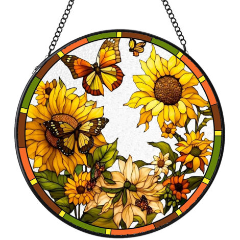 Attrape-soleil vitrail rond – Ornement décoratif pour porte et fenêtre, idée cadeau femme homme maman papa, Diamètre : 25 cm (1/4)