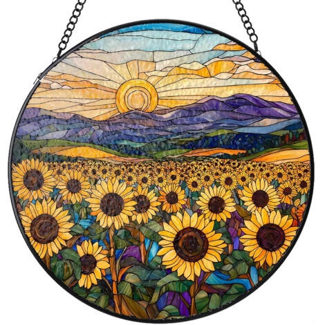 Attrape-soleil en vitrail rond – Ornement suspendu pour intérieur et fenêtre, cadeau femme homme maman papa, Diamètre : 15 cm (1/4)