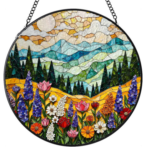 Attrape-soleil rond vitrail – Suspension décorative pour intérieur, cadeau femme homme maman papa, Diamètre : 12.5 cm (1/4)