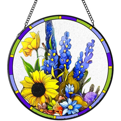 Attrape-soleil vitrail rond – Suspension décorative pour maison, cadeau femme homme maman papa, Diamètre : 9 cm (1/4)