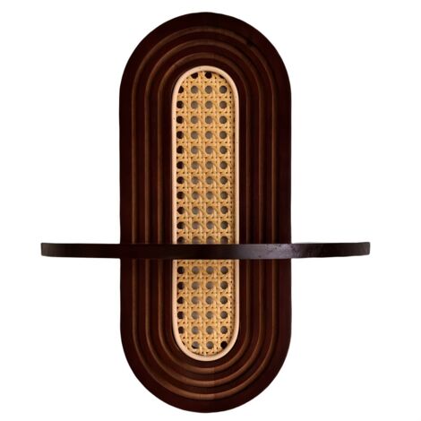Étagère murale moderne en rotin, étagère suspendue de style bohème, idéale pour décorer les murs incurvés d'une chambre ou d'un salon - couleur noyer (1/5)
