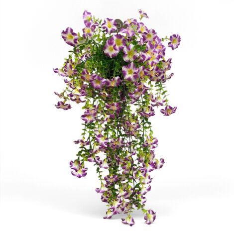 4 bouquets de volubilis artificiels suspendus pour l'extérieur - Volutes de volubilis en soie réalistes avec eucalyptus artificiel pour la décoration du jardin, du patio et du balcon (1/5)