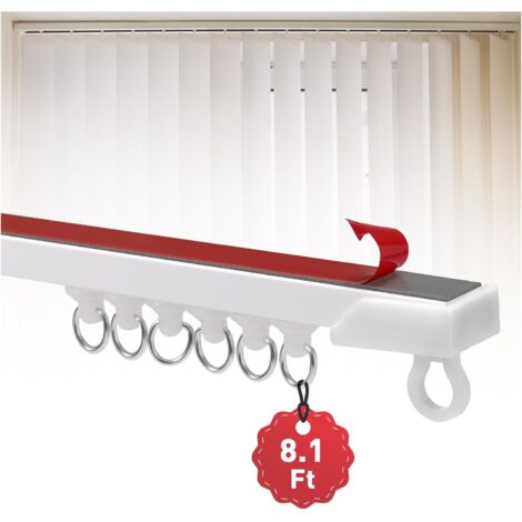 Rail de rideau autocollant 2.5 mètre, rail coulissant au plafond, kit complet avec 25 roulettes, parfait pour rideau de douche