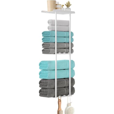 Porte-serviettes mural 3 niveaux 73x8x4.5cm - Métal imperméable avec 6 crochets pour salle de bain (1/5)