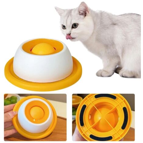 Anti-stress Cat Lick Feeder – Slow-feed Dispenser with Rotating Ball, Suitable for Liquid Foods and Treats, Combats Boredom (yellow) (1/5)