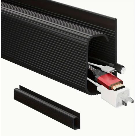 2 pièces Kit de gestion des câbles autocollant  - Goulotte de câbles sous le bureau noire de 40cm Installation sans outil pour un rangement et un dissimulation faciles de plusieurs câbles (1/5)