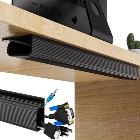 Ensemble de gestion des câbles noir 2 pièces - Organisateur de câbles autocollant sous le bureau de 40cm Installation sans outils pour un rangement facile et une gestion discrète des câbles. (1/5)