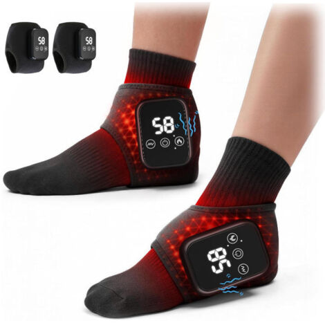 Lot de 2 appareils de massage pour cheville noirs, avec chaleur et vibration sans fil, 3 niveaux de température, arrêt automatique après 15min, appareil de thérapie thermique rechargeable pour pieds (1/5)