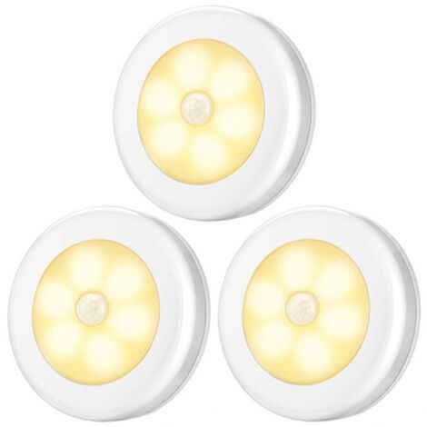 Lot de 3 veilleuses LED blanches à lumière blanc chaud avec détecteur de mouvement, sans perçage, éclairage économique pour maison, couloirs et escaliers (1/5)