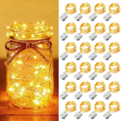 Lot de 24 guirlandes lumineuses LED 3m blanc chaud, fil de cuivre, boîte blanche à piles, éclairage d'ambiance pour Noël, bouquets et cadeaux, lumière étoilée, étanche (1/5)