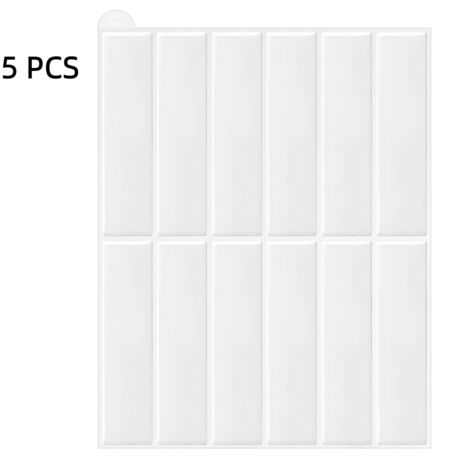 Lot de 5 autocollants muraux 3D verticaux blancs 25.4×25.4cm, auto-adhésifs, imperméables, décoration murale moderne pour salon, chambre et entrée (1/5)
