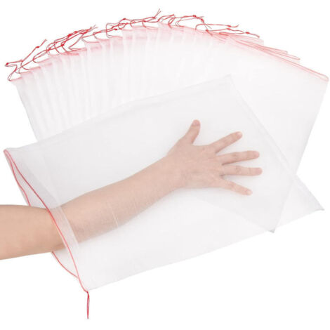 Lot de 10 sacs anti-insectes en nylon environ 35×25cm, sacs de protection avec cordon de serrage, filet anti-oiseaux et anti-drosophiles pour fruits, légumes et vignes (1/5)