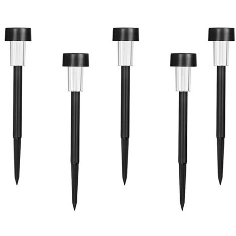 Lot de 5 lampes solaires de jardin en plastique, lumières LED blanche froide étanches, lampes piquetées extérieures pour pelouse et patio (1/5)