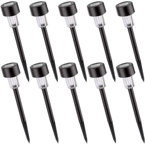 Lot de 10 lampes solaires de pelouse en plastique, lumière blanche froide, lampes piquetées étanches pour jardin et extérieur (1/5)