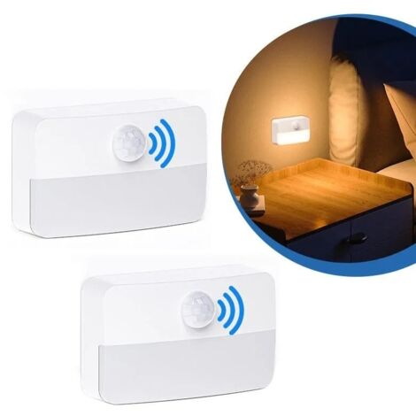 Lot de deux veilleuses LED sans fil blanc chaud, alimentées par batterie avec capteur de mouvement (1/5)