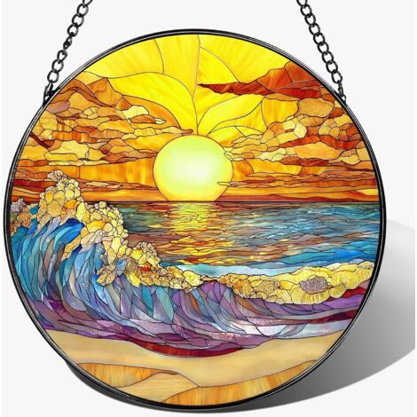 Attrape-soleil vitrail suspendu décoratif, ornement mural maison, idée cadeau Noël pendaison, diamètre : 25 cm (1/4)