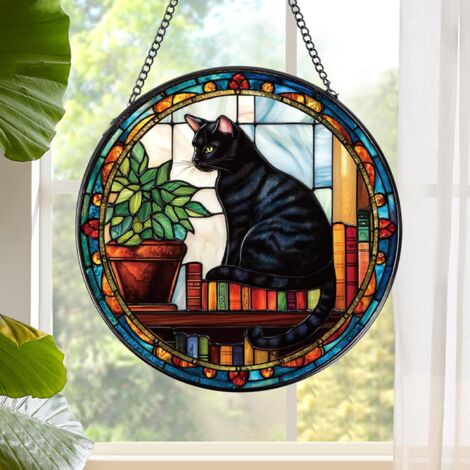 Décoration attrape-soleil vitrail suspendu, ornement mural lumineux maison, cadeau idéal pour Noël crémaillère, diamètre : 16 cm (1/4)