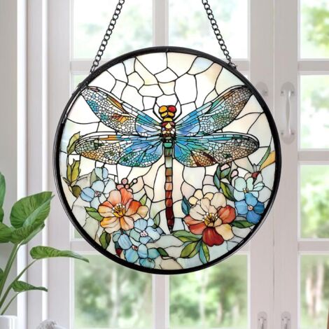Suspension attrape-soleil vitrail artistique, décoration murale maison, cadeau parfait Noël ou pendaison, diamètre : 30 cm (1/4)